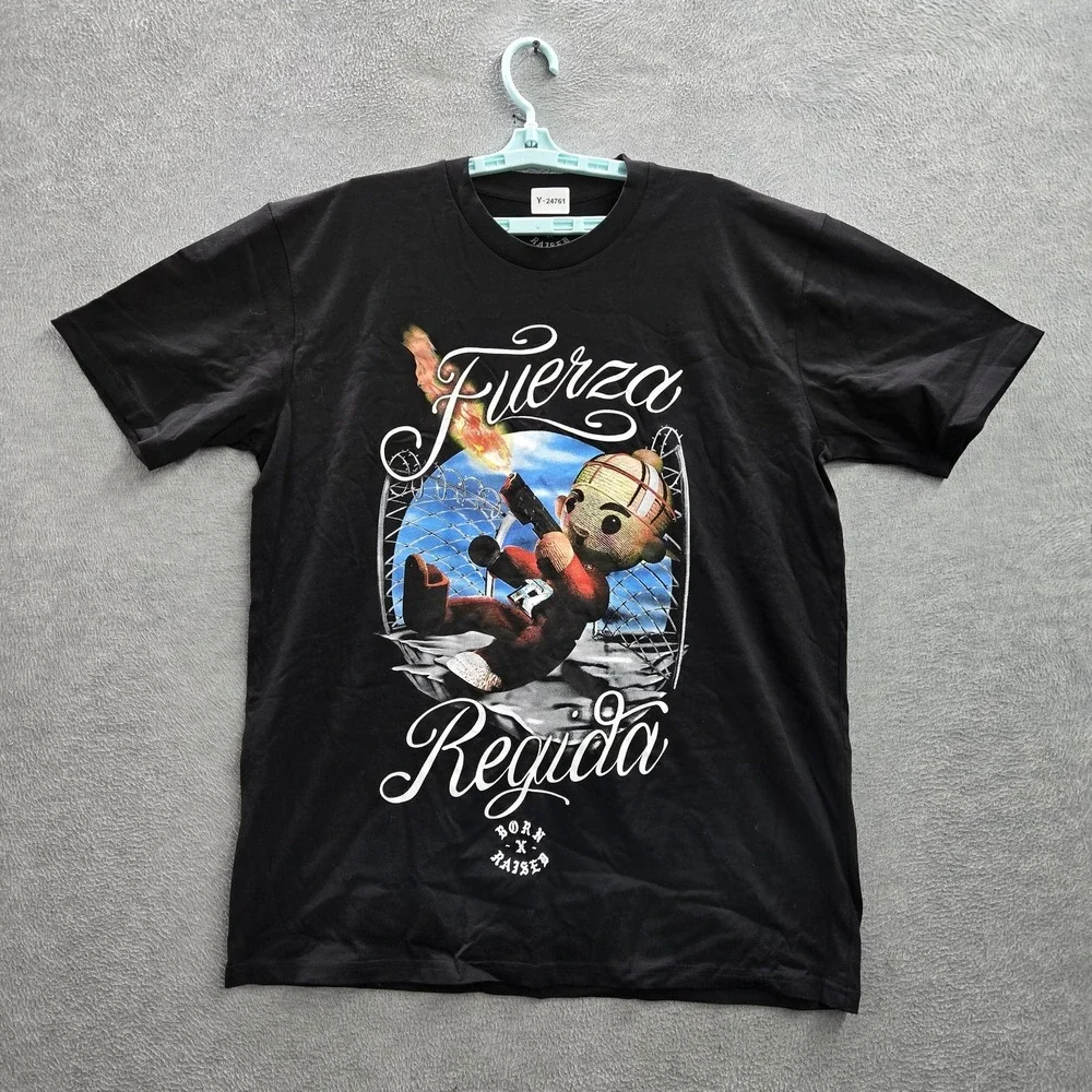 Born X Raised Men Shirt XL Black Graphic Fuerza Regida Otra Peda Tour